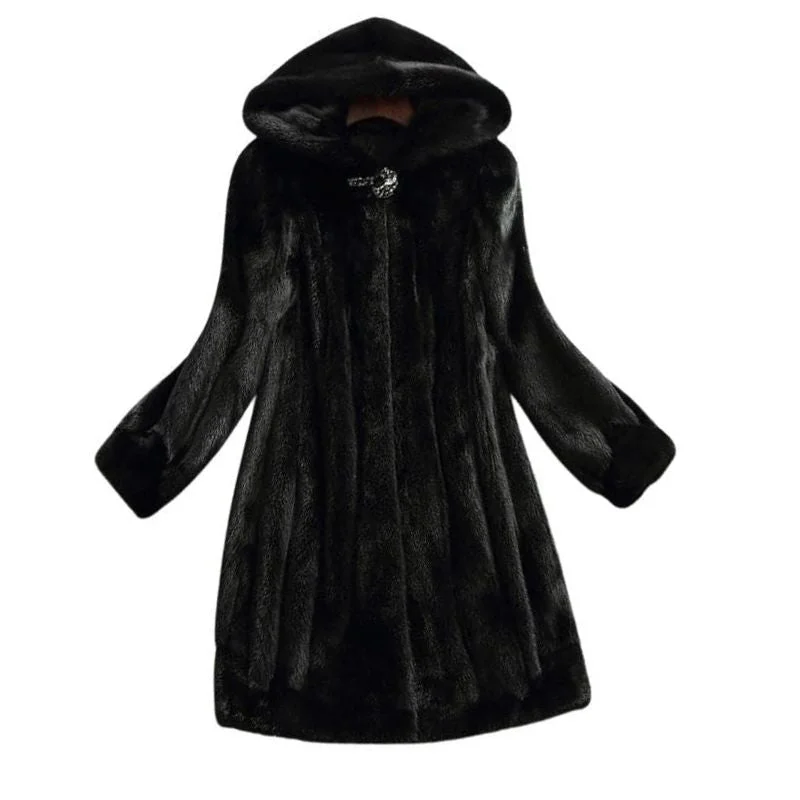 LAUTARO Women's Fine Fashion Luxury Style Long Hooded Faux Fur Black Coat Jacket Fitted Jacket Loose Jacket Oversized Jacket LAUTARO Women's Fine Fashion Luxury Style Long Hooded Faux Fur Black Coat Jacket Fitted Jacket Loose Jacket Oversized Jacket