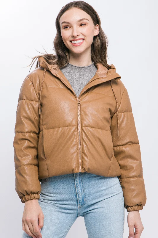 Pu Faux Leather Zipper Hooded Puffer Jacket Denim Fabric Leather Fabric Suede Fabric Pu Faux Leather Zipper Hooded Puffer Jacket Denim Fabric Leather Fabric Suede Fabric