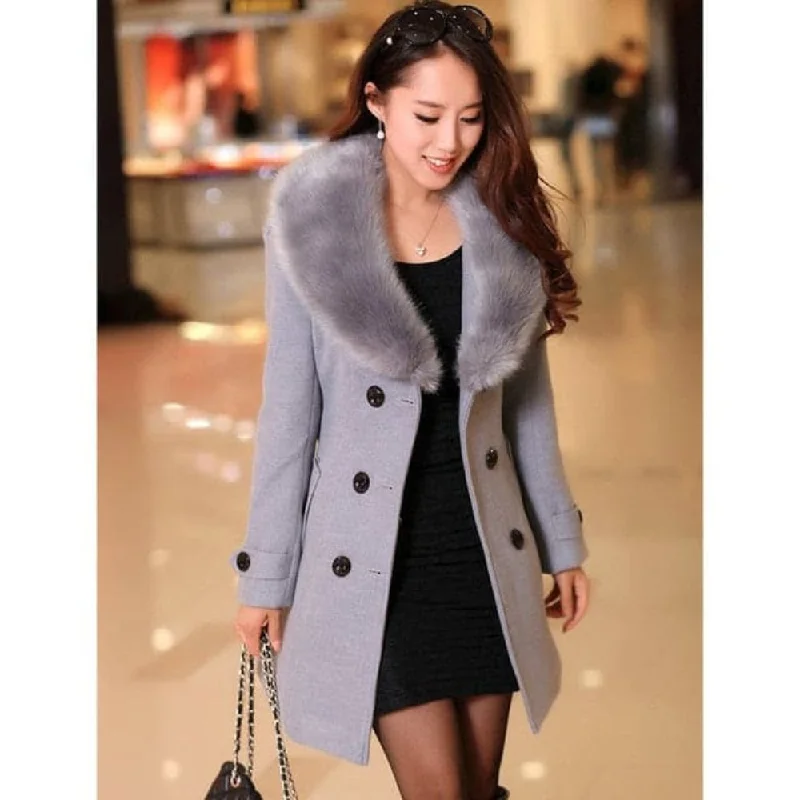 MDG Women's Fine Fashion Gray Coat Jacket Premium Quality Fur Collar Designer Wool Coat Jacket Satin Jacket Silk Jacket Chiffon Jacket MDG Women's Fine Fashion Gray Coat Jacket Premium Quality Fur Collar Designer Wool Coat Jacket Satin Jacket Silk Jacket Chiffon Jacket