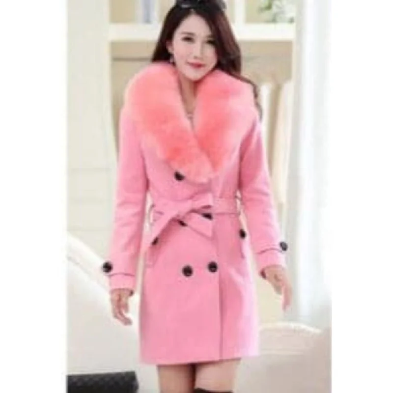 MDG Women's Fine Fashion Pink Coat Jacket Premium Quality Fur Collar Designer Wool Coat Jacket Faux Fur Jacket Real Fur Jacket Shearling Jacket MDG Women's Fine Fashion Pink Coat Jacket Premium Quality Fur Collar Designer Wool Coat Jacket Faux Fur Jacket Real Fur Jacket Shearling Jacket