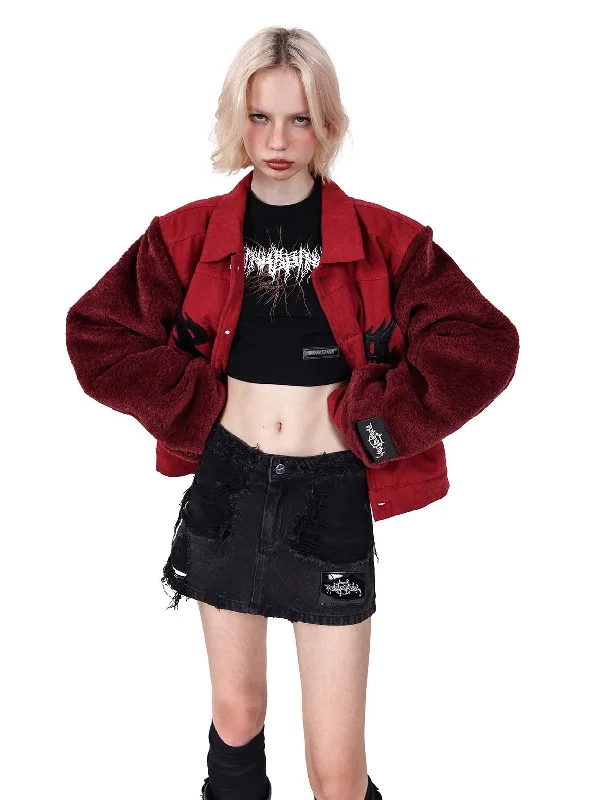 PINKSPINK Flame Embroidered Textured Jacket - Brown/Red Mesh Jacket Canvas Jacket Denim Jacket PINKSPINK Flame Embroidered Textured Jacket - Brown/Red Mesh Jacket Canvas Jacket Denim Jacket
