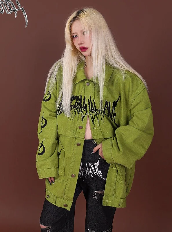 PINKSPINK Graffiti Oversized Utility Jacket - Lime Green and Pastel Pink Rayon Fabric Velvet Fabric Corduroy Fabric PINKSPINK Graffiti Oversized Utility Jacket - Lime Green and Pastel Pink Rayon Fabric Velvet Fabric Corduroy Fabric