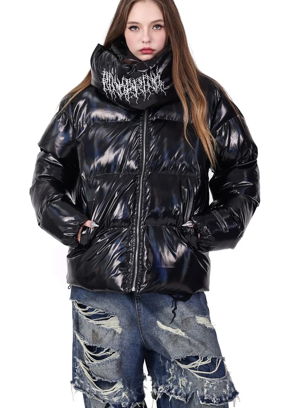 PINKSPINK Metal Logo Puffer Jacket - Black and White Herringbone Jacket Houndstooth Jacket Plaid Jacket PINKSPINK Metal Logo Puffer Jacket - Black and White Herringbone Jacket Houndstooth Jacket Plaid Jacket
