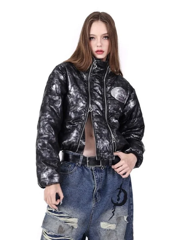 PINKSPINK Metallic Skull Puffer Jacket - Black/Silver Nylon Jacket Polyester Jacket Spandex Jacket PINKSPINK Metallic Skull Puffer Jacket - Black/Silver Nylon Jacket Polyester Jacket Spandex Jacket
