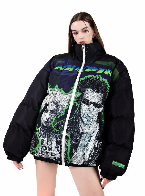 PINKSPINK Punk Icon Puffer Jacket - Black/Green/Blue Belted Jacket Elasticated Jacket Padded Jacket PINKSPINK Punk Icon Puffer Jacket - Black/Green/Blue Belted Jacket Elasticated Jacket Padded Jacket