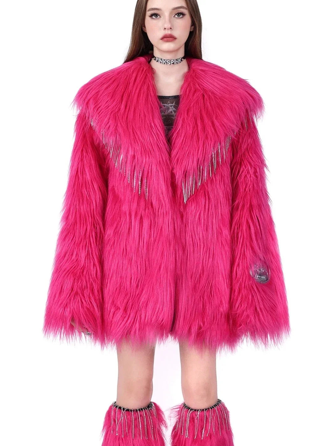 PINKSPINK Vibrant Faux Fur Jacket - Hot Pink Appliqued Jacket Beaded Jacket Sequined Jacket PINKSPINK Vibrant Faux Fur Jacket - Hot Pink Appliqued Jacket Beaded Jacket Sequined Jacket