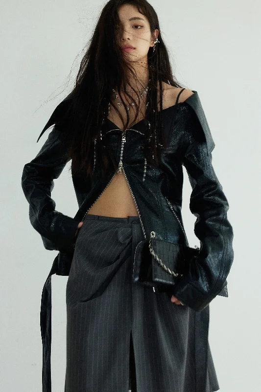 Raven Wing Off-Shoulder Leather Jacket Hooded Jacket Caped Jacket Shawl Collar Jacket Raven Wing Off-Shoulder Leather Jacket Hooded Jacket Caped Jacket Shawl Collar Jacket