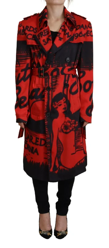 Red Printed Button Collared Desigual Coat Jacket Wool Fabric Cashmere Fabric Tweed Fabric Red Printed Button Collared Desigual Coat Jacket Wool Fabric Cashmere Fabric Tweed Fabric