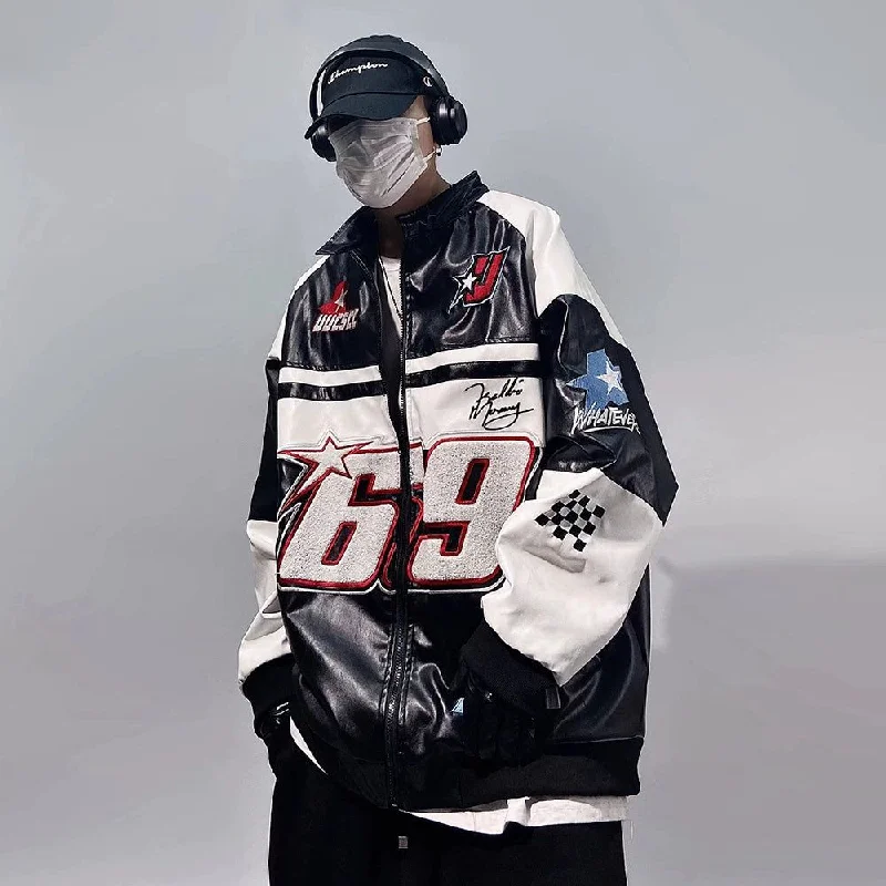 Retro Racing Leather Bomber Jacket Rayon Jacket Velvet Jacket Corduroy Jacket