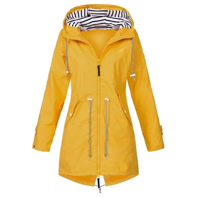 RTSHINE Women's Fashion Stylish Yellow Hooded Light Jacket Raincoat Zipper Jacket Boat Neck Shawl Collar Notched Collar RTSHINE Women's Fashion Stylish Yellow Hooded Light Jacket Raincoat Zipper Jacket Boat Neck Shawl Collar Notched Collar