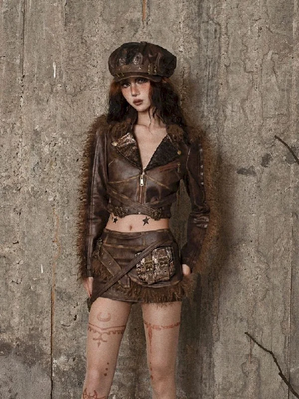 Steampunk/Post-Apocalyptic Leather Ensemble Jacket Rayon Fabric Velvet Fabric Corduroy Fabric Steampunk/Post-Apocalyptic Leather Ensemble Jacket Rayon Fabric Velvet Fabric Corduroy Fabric