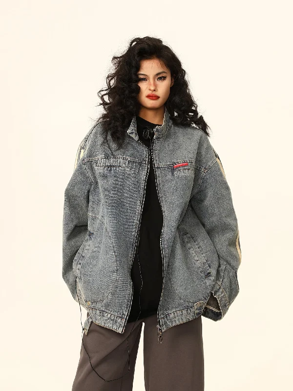 Vintage-Style Oversized Washed Denim Jacket Fleece Fabric Down Fabric Feather Fabric Vintage-Style Oversized Washed Denim Jacket Fleece Fabric Down Fabric Feather Fabric