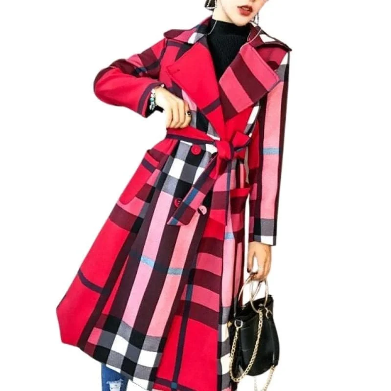 VROSE Design Women's Fine Fashion Vintage Brown Red Plaid Elegant Luxury Designer Coat Jacket Fleece Jacket Down Jacket Parka VROSE Design Women's Fine Fashion Vintage Brown Red Plaid Elegant Luxury Designer Coat Jacket Fleece Jacket Down Jacket Parka