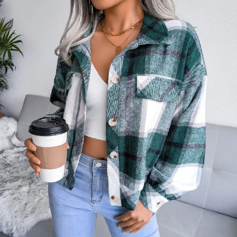 Women's Long Sleeve Plaid Shirt Jacket Elasticated Jacket Padded Jacket Insulated Jacket Women's Long Sleeve Plaid Shirt Jacket Elasticated Jacket Padded Jacket Insulated Jacket