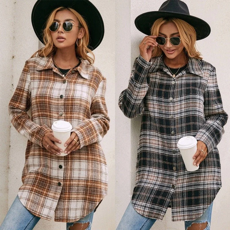 Women's Loose Casual Plush Plaid Shirt Jacket V-Neck Jacket Boat Neck Jacket Square Neck Jacket Women's Loose Casual Plush Plaid Shirt Jacket V-Neck Jacket Boat Neck Jacket Square Neck Jacket