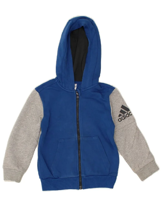 ADIDAS Boys Graphic Zip Hoodie Sweater 5-6 Years Blue Colourblock Cotton Hoodie with Toggle Buttons Decorative Unique ADIDAS Boys Graphic Zip Hoodie Sweater 5-6 Years Blue Colourblock Cotton Hoodie with Toggle Buttons Decorative Unique