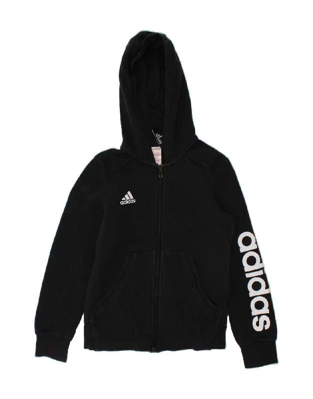 ADIDAS Boys Graphic Zip Hoodie Sweater 9-10 Years Black Cotton Hoodie with Ribbed Hem Stretchable Secure ADIDAS Boys Graphic Zip Hoodie Sweater 9-10 Years Black Cotton Hoodie with Ribbed Hem Stretchable Secure