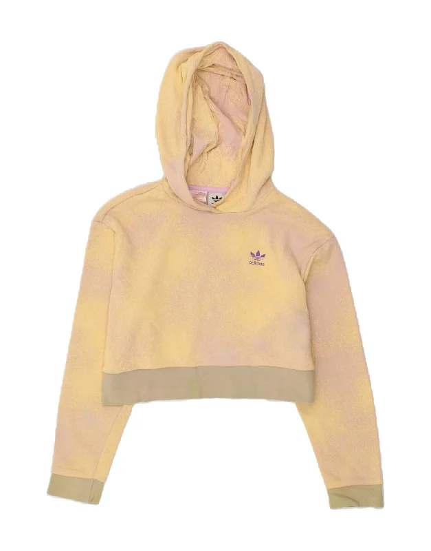 ADIDAS Girls Crop Hoodie Jumper 11-12 Years Yellow Spotted Cotton Hoodie with Button Placket Classic Preppy ADIDAS Girls Crop Hoodie Jumper 11-12 Years Yellow Spotted Cotton Hoodie with Button Placket Classic Preppy