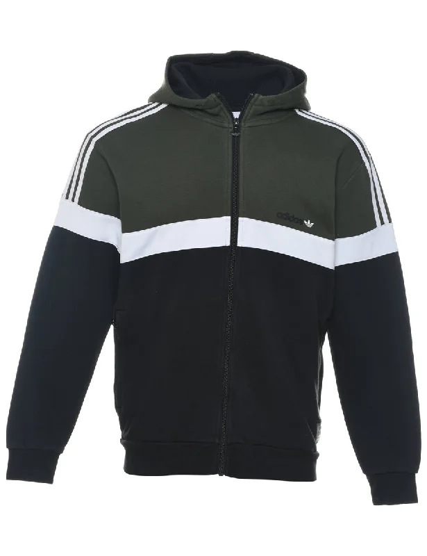 Adidas Hooded Black & Green Contrast Track Top - M