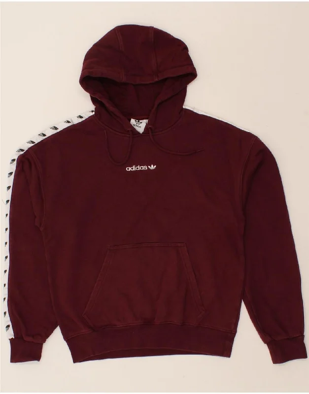 ADIDAS Mens Graphic Hoodie Jumper Small Burgundy Colourblock Cotton