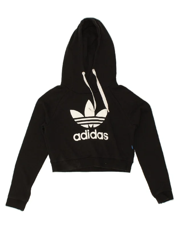 ADIDAS Womens Graphic Crop Hoodie Jumper UK 10 Small Black