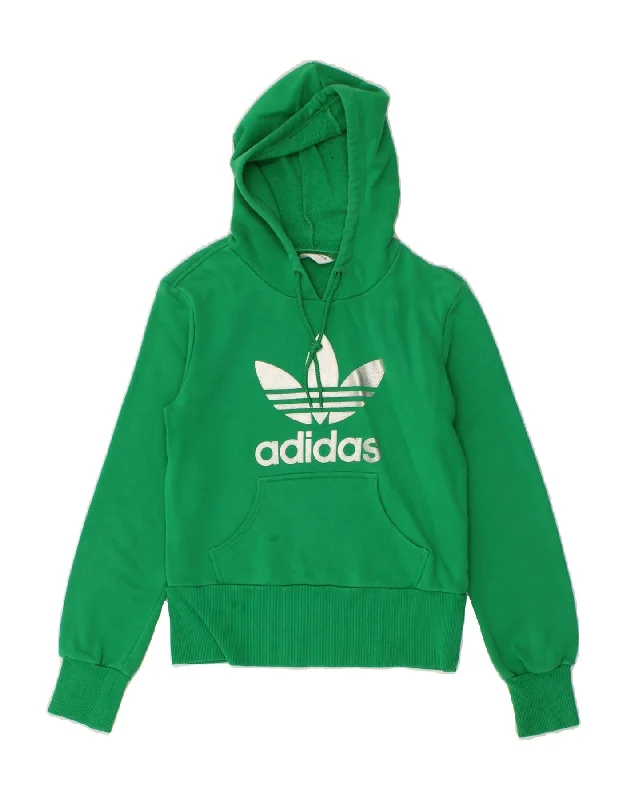 ADIDAS Womens Graphic Hoodie Jumper EU 36 Small Green Cotton Hoodie with Full-Zip Functional Layering ADIDAS Womens Graphic Hoodie Jumper EU 36 Small Green Cotton Hoodie with Full-Zip Functional Layering