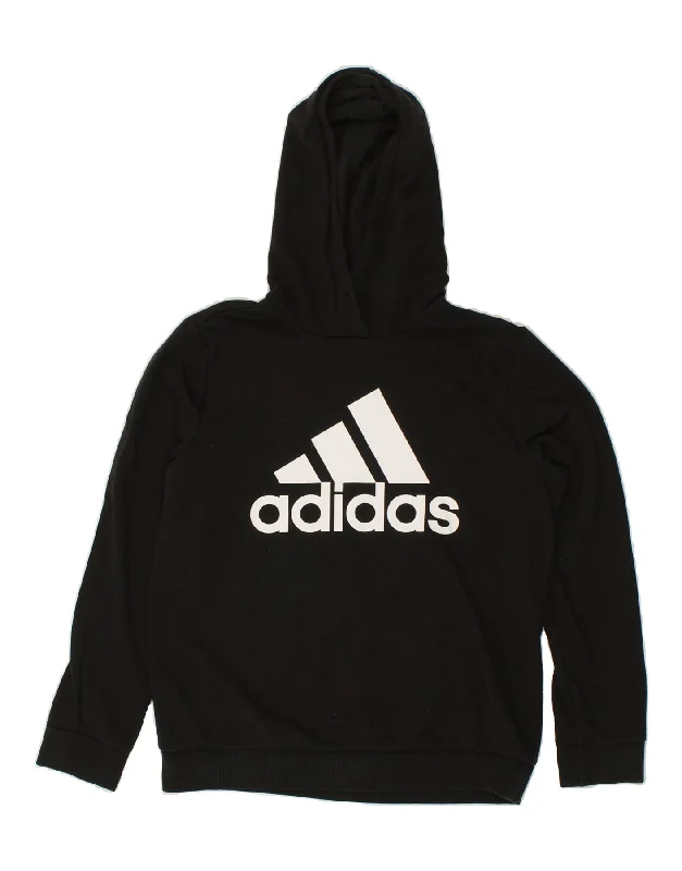 ADIDAS Womens Graphic Hoodie Jumper UK 12/14 Medium Black