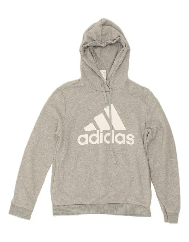 ADIDAS Womens Graphic Hoodie Jumper UK 12/14 Medium Grey Cotton