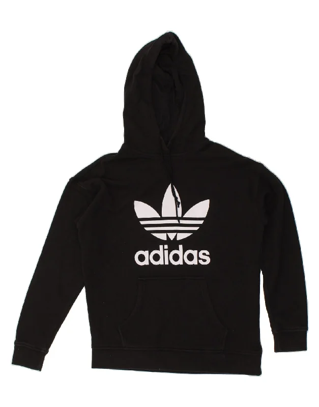 ADIDAS Womens Oversized Graphic Hoodie Jumper UK 10 Small Black Cotton