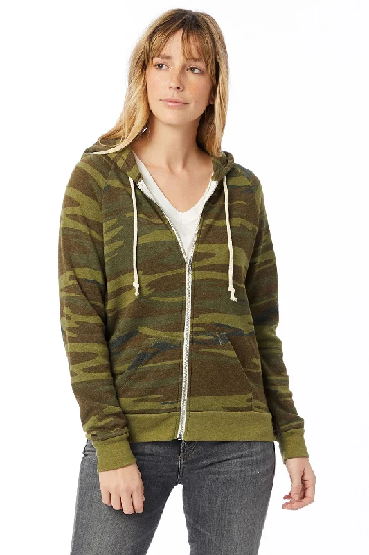 Alternative Womens Adrian Eco Fleece Full Zip Hooded Sweatshirt Hoodie - Camo