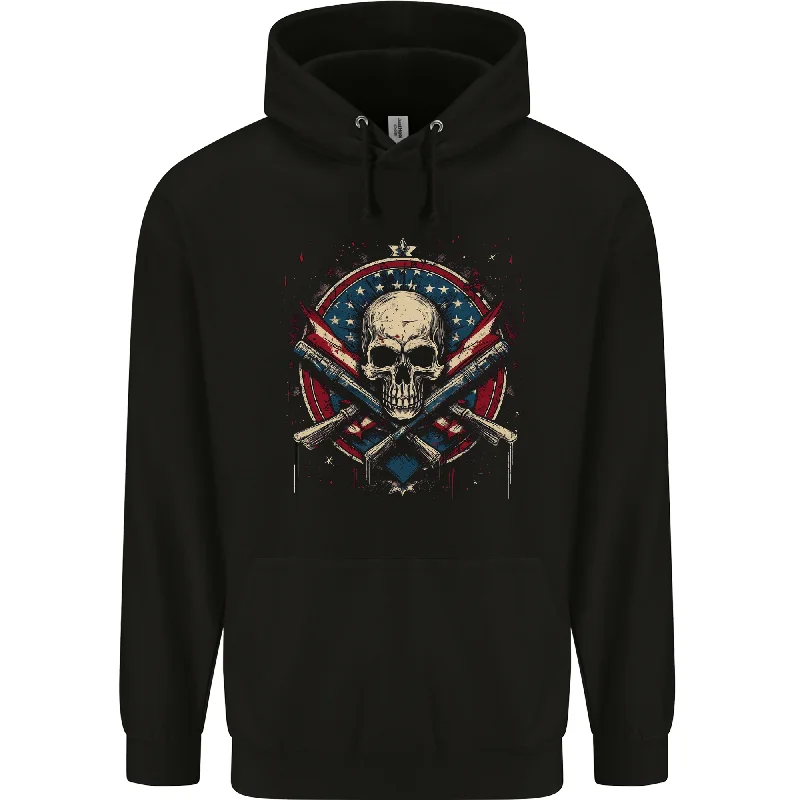 American Skull Shield USA Flag Mens 80% Cotton Hoodie