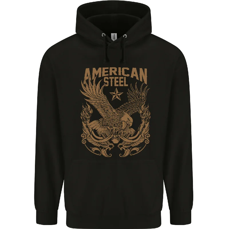 American Steel Motorbike Motorcycle Biker Mens 80% Cotton Hoodie