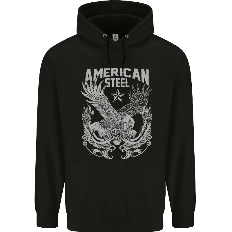 American Steel Motorbike Motorcycle Biker Mens 80% Cotton Hoodie