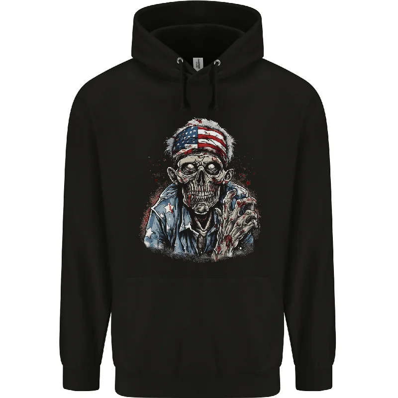 American Zombie USA Flag Halloween Mens 80% Cotton Hoodie