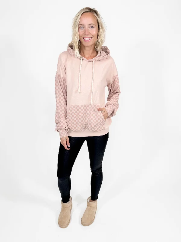 Ampersand Avenue Performance Fleece University Hoodie- CHECKED OUT PINK-FINAL SALE