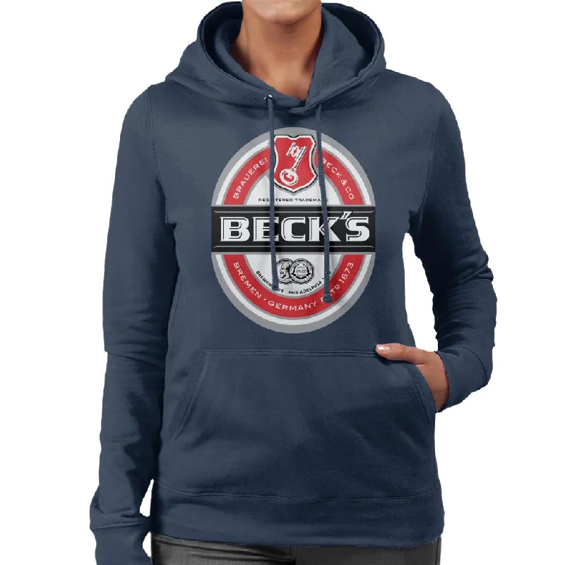 Beck's Brauerei Label Women's Hooded Sweatshirt Hoodie with Rhinestones Sparkly Elegant Beck's Brauerei Label Women's Hooded Sweatshirt Hoodie with Rhinestones Sparkly Elegant