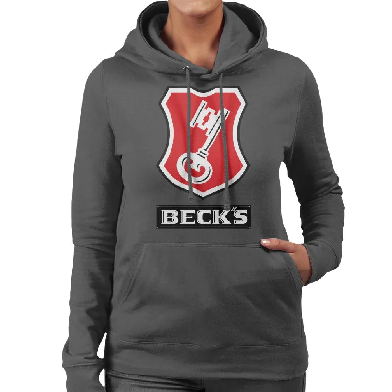 Beck's Logo Filled Red Key Women's Hooded Sweatshirt Hoodie with Emblem Brand Identity Beck's Logo Filled Red Key Women's Hooded Sweatshirt Hoodie with Emblem Brand Identity