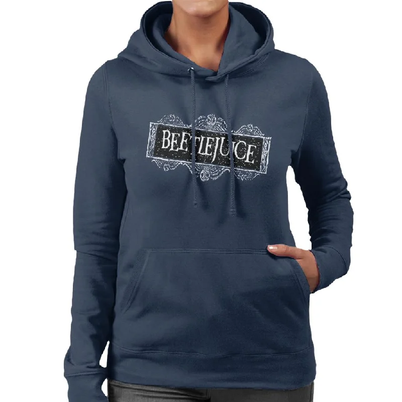 Beetlejuice Faded Halloween Logo Women's Hooded Sweatshirt Hoodie with Hem Elastic Stretchable Comfortable Beetlejuice Faded Halloween Logo Women's Hooded Sweatshirt Hoodie with Hem Elastic Stretchable Comfortable