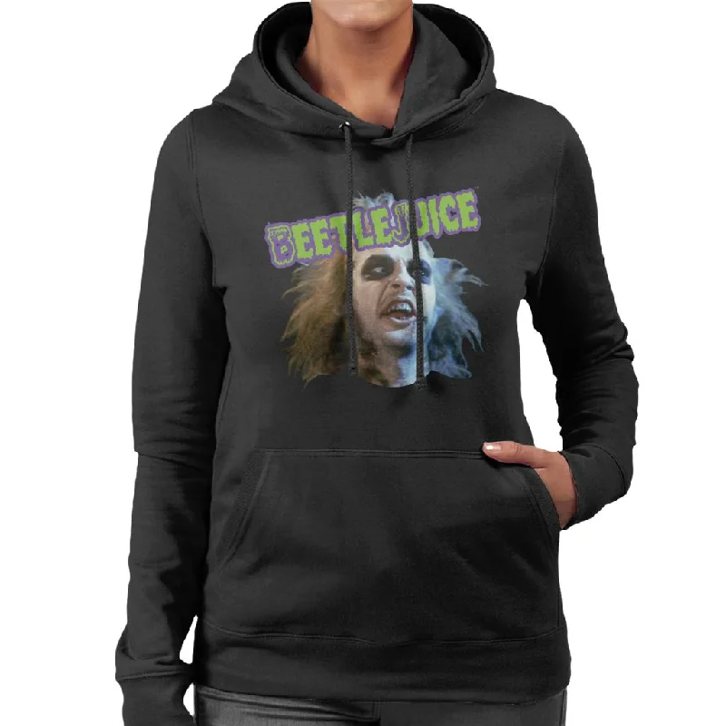 Beetlejuice Halloween Character Head Women's Hooded Sweatshirt Hoodie with Slit Hem Functional Movement Beetlejuice Halloween Character Head Women's Hooded Sweatshirt Hoodie with Slit Hem Functional Movement