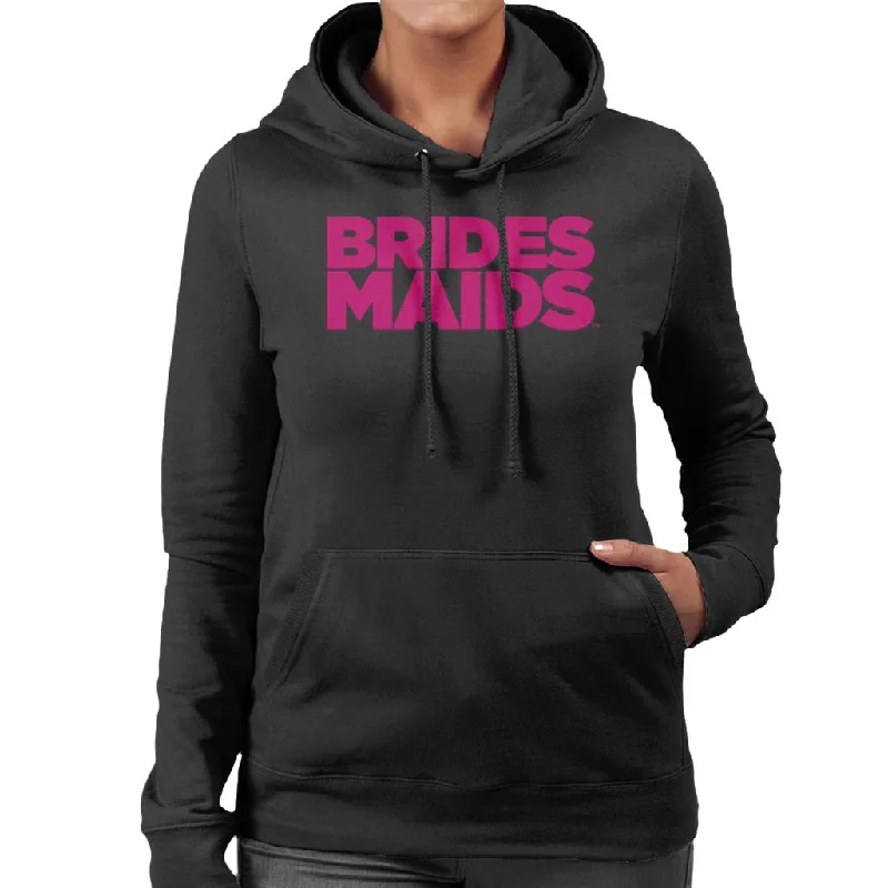 Bridesmaids Pink Theatrical Logo Women's Hooded Sweatshirt Hoodie with Frayed Bohemian Relaxed Bridesmaids Pink Theatrical Logo Women's Hooded Sweatshirt Hoodie with Frayed Bohemian Relaxed