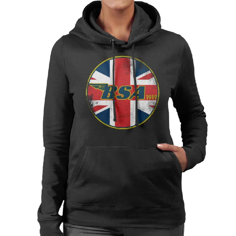 BSA 1919 Union Jack Icon Women's Hooded Sweatshirt Hoodie with Gradient Ombre Colorful BSA 1919 Union Jack Icon Women's Hooded Sweatshirt Hoodie with Gradient Ombre Colorful