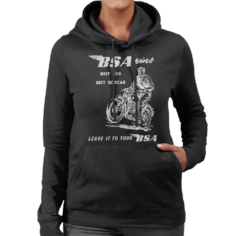 BSA Best Sidecar Women's Hooded Sweatshirt Hoodie with Hem Applique Textured Unique