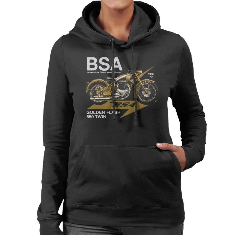 BSA Golden Flash 650 Twin Women's Hooded Sweatshirt Hoodie with Mock Neck Collared Structured BSA Golden Flash 650 Twin Women's Hooded Sweatshirt Hoodie with Mock Neck Collared Structured