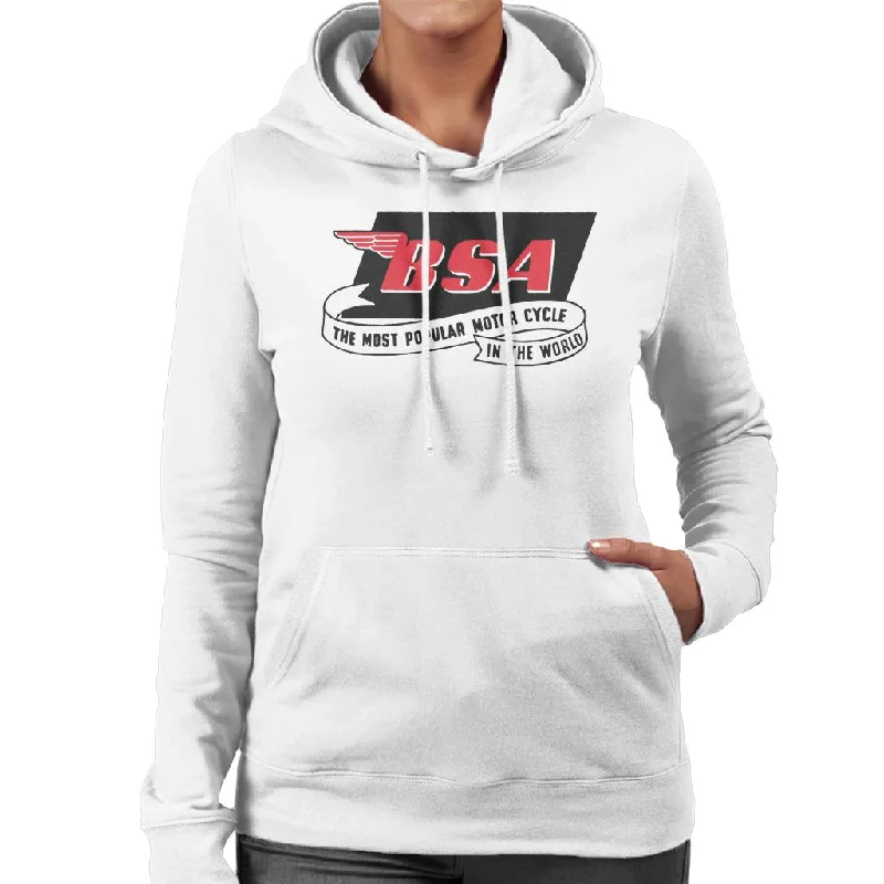 BSA Most Popular Motor Cycle In The World Logo Women's Hooded Sweatshirt Hoodie with Crew Neck Simple Timeless BSA Most Popular Motor Cycle In The World Logo Women's Hooded Sweatshirt Hoodie with Crew Neck Simple Timeless