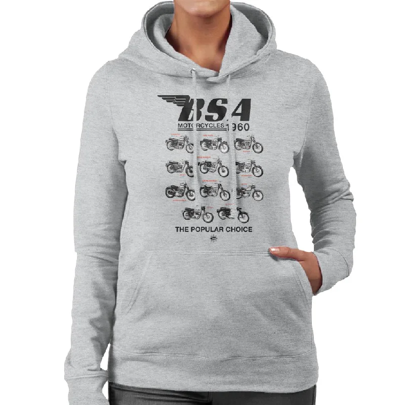 BSA Motorcycles 1960 The Popular Choice Women's Hooded Sweatshirt Cotton Hoodie Fleece Lining Warmth BSA Motorcycles 1960 The Popular Choice Women's Hooded Sweatshirt Cotton Hoodie Fleece Lining Warmth