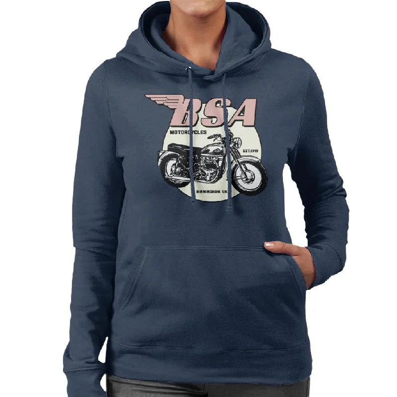BSA Motorcycles Est 1919 Golden Flash Women's Hooded Sweatshirt Hoodie with Hem Fringe Bohemian Relaxed BSA Motorcycles Est 1919 Golden Flash Women's Hooded Sweatshirt Hoodie with Hem Fringe Bohemian Relaxed