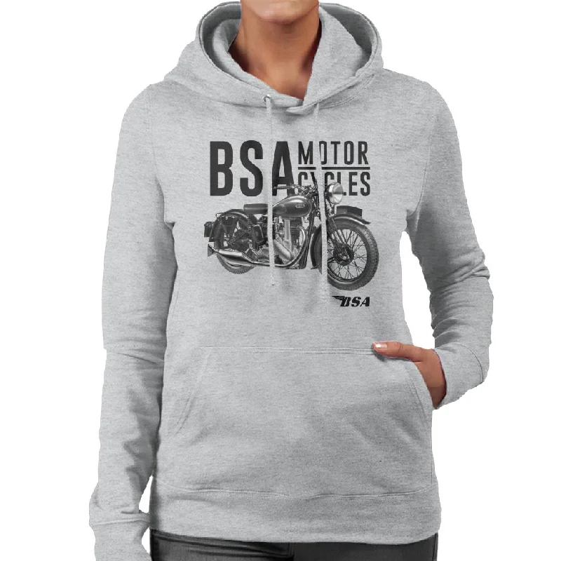 BSA Motorcycles Golden Flash Women's Hooded Sweatshirt Hoodie with Hem Frayed Vintage Worn BSA Motorcycles Golden Flash Women's Hooded Sweatshirt Hoodie with Hem Frayed Vintage Worn