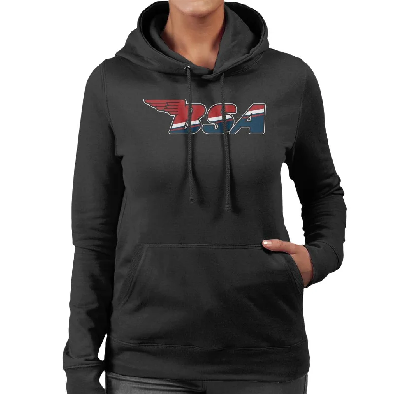 BSA Union Jack Logo Women's Hooded Sweatshirt Hoodie with Hem Detail Decorative Unique BSA Union Jack Logo Women's Hooded Sweatshirt Hoodie with Hem Detail Decorative Unique