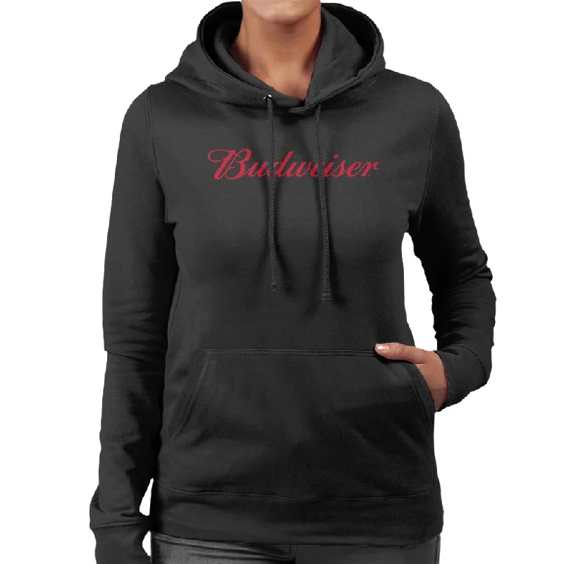 Budweiser Red Logo Women's Hooded Sweatshirt Hoodie with Raglan Sleeves Sporty Comfortable Budweiser Red Logo Women's Hooded Sweatshirt Hoodie with Raglan Sleeves Sporty Comfortable