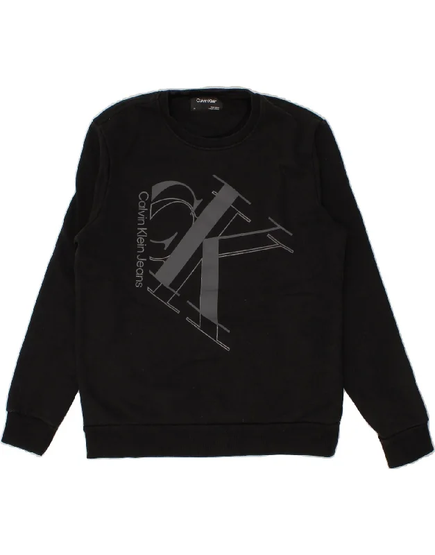 CALVIN KLEIN Mens Graphic Sweatshirt Jumper Large Black Cotton